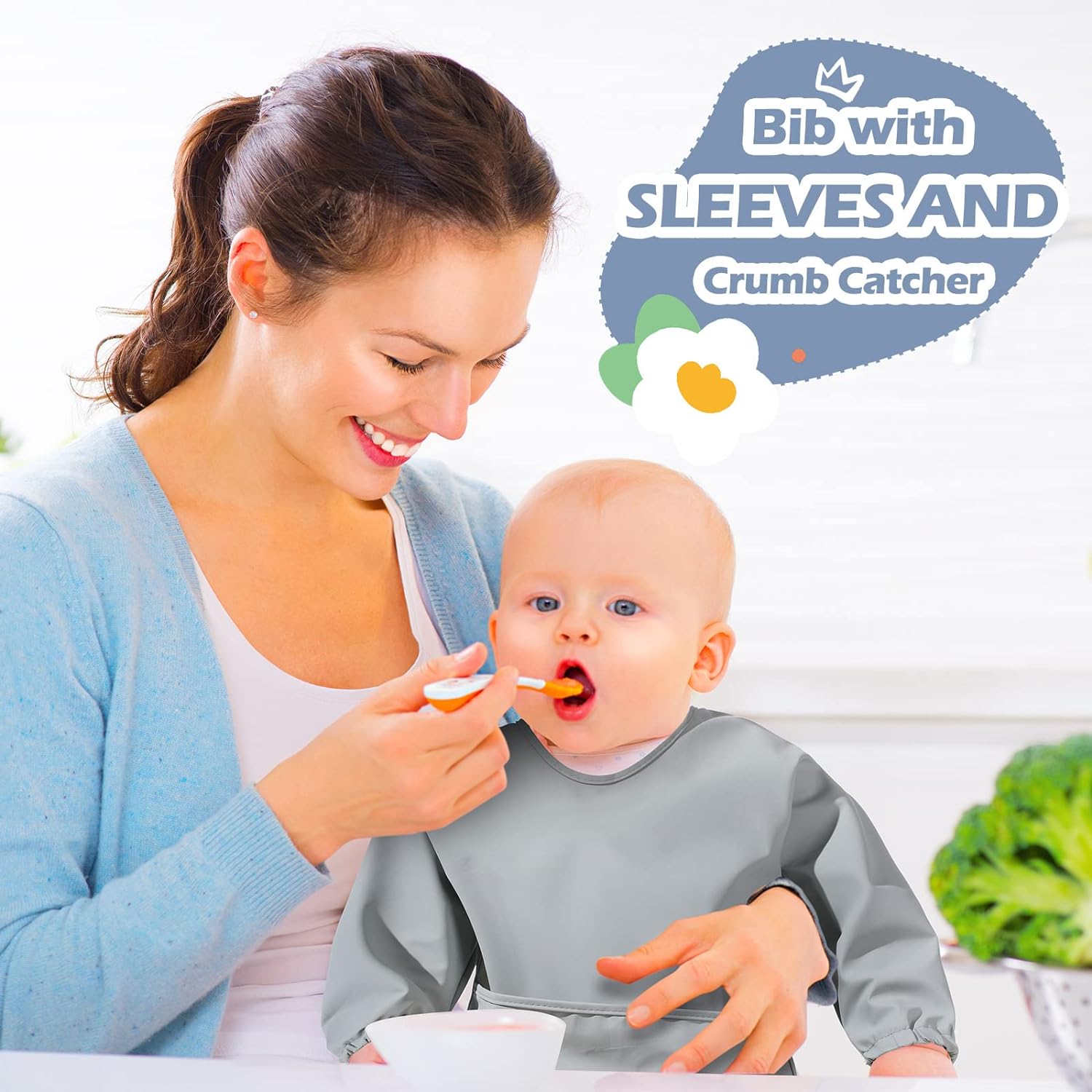 4 Pack Long Sleeve Baby Bibs Waterproof Long Sleeved Bib Baby Eating Smock Bib Feeding Baby Bib with Sleeves Baby Shirt Bib with Food Catcher Soft Art Smock Bibs for Babies Toddlers 6-36 Months - Image 7